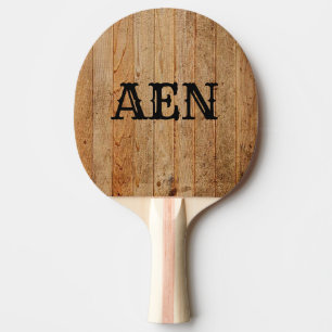 Raquette De Ping Pong Bois Monogrammé Rustique Campagne Marron Noir