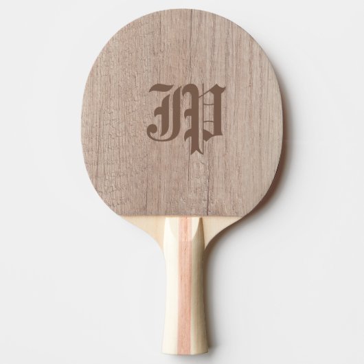 Raquette De Ping Pong Bois Planche Look Vieux Script Monogramme Modèle (Devant)