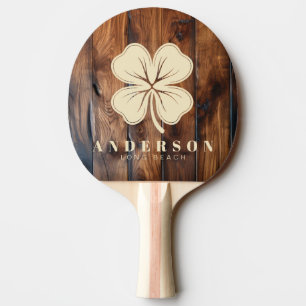 Raquette De Ping Pong Bois sombre taché brillant Quatre feuilles de trèf
