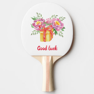 Raquette De Ping Pong Bonne chance Aquarelle pivoines mignonnes