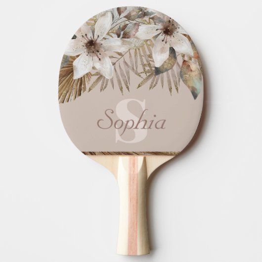 Raquette De Ping Pong Botanique tropicale de l'or monogramme (Devant)