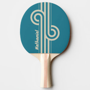 Raquette De Ping Pong Boucle à double rayure aquamarine rétro avec nom