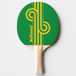 Raquette De Ping Pong Boucle à double rayure de palmier tropical rétro a