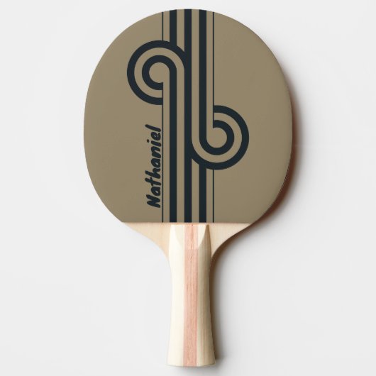 Raquette De Ping Pong Boucle à double rayure du désert rétro avec nom (Dos)