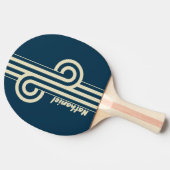 Raquette De Ping Pong Boucle à double rayure fade Navy rétro avec nom (Côté)