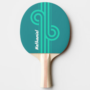 Raquette De Ping Pong Boucle à rayures Teal Beach Breeze avec nom