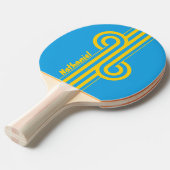 Raquette De Ping Pong Boucle de rayure de récif Aqua Rétro avec nom (Devant Angle)