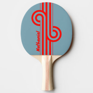 Raquette De Ping Pong Boucle de rayure rétro de la mer Rouge avec nom