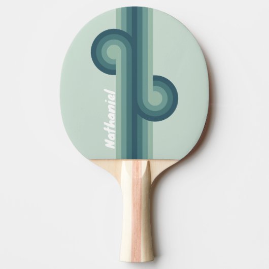 Raquette De Ping Pong Boucle Nostalgique Vert Océan avec Nom (Devant)