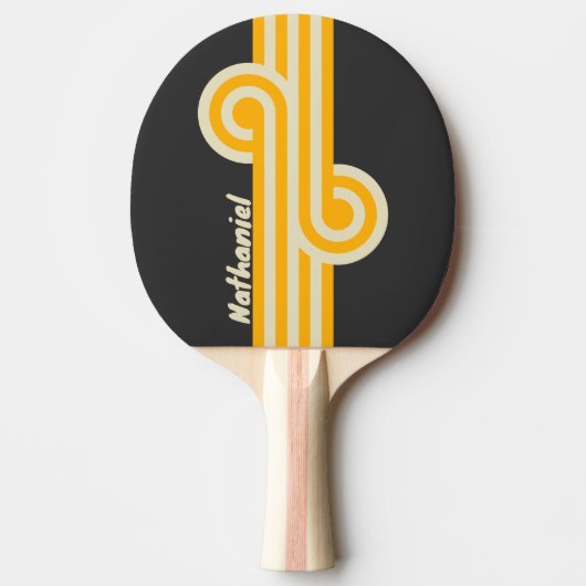 Raquette De Ping Pong Boucle Soleil Noir Rétro avec Nom (Devant)