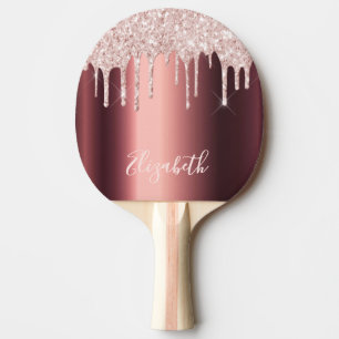 Raquette De Ping Pong Bourgogne rose or parties scintillant gouttes nom 