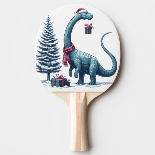 Raquette De Ping Pong Brontosaurus dinosaure de Noël (Devant)