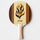 Raquette De Ping Pong Brown Stripes and Orange Dragon Flames Monogram (Devant)