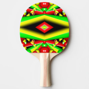 Raquette De Ping Pong Bulles Rouges Jaunes Vertes Et Grilles Art Abstrai