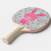 Raquette De Ping Pong Bunnies et fleurs roses (Devant Angle)