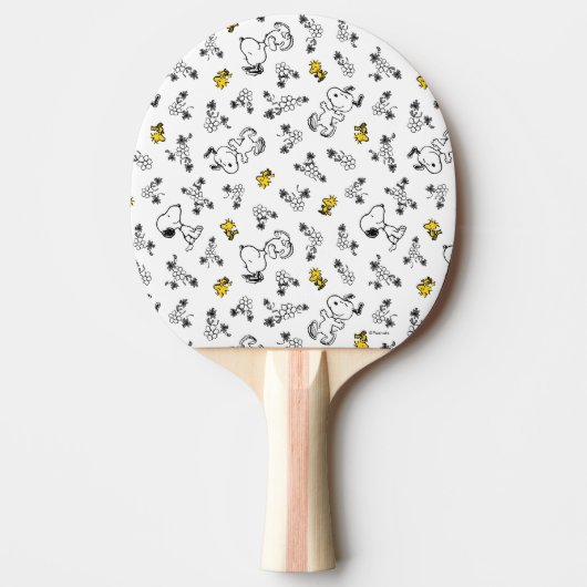 Raquette De Ping Pong cacahuètes | Snoopy & Woodstock B&W Flower Motif (Devant)