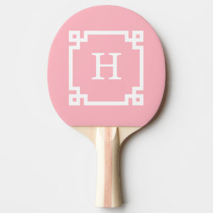 Raquette De Ping Pong Cadre de clé grecque blanche rose #2 Monogramme in