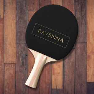 Raquette De Ping Pong Cadre doré Nom personnalisé Luxe Noir Profond