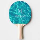 Raquette De Ping Pong Cadre personnalisé Monogramme & Nom Blanc Eau Pisc (Devant)