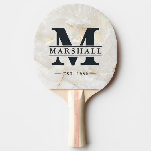 Raquette De Ping Pong Calacatta Gold Marble Monogram & Name Overlay (Devant)