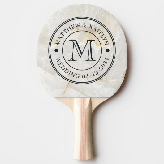 Raquette De Ping Pong Calacatta Gold Marble Stone Wedding Monogram (Devant)