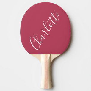 Raquette De Ping Pong Calligraphie minimaliste Nom personnalisé Magenta