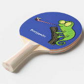 Raquette De Ping Pong Caméléon lézard de dessin animé vert heureux drôle (Devant Angle)