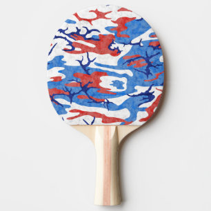Raquette De Ping Pong Camo blanc et bleu rouge affligé