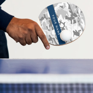Raquette De Ping Pong Camouflage gris neige d'hiver Votre nom Personnali
