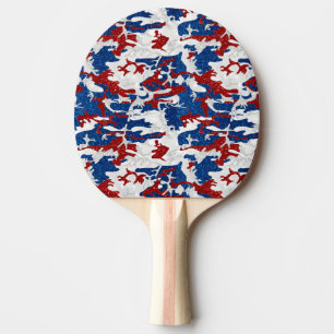 Raquette De Ping Pong Camouflage Rouge, Blanc & Bleu avec Paillettes du
