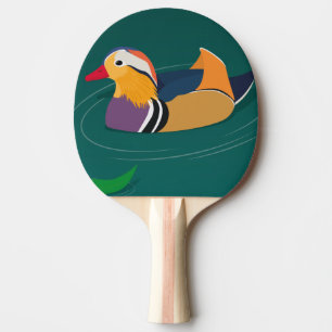 Raquette De Ping Pong Canard mandarin coloré Art moderne sur fond vert