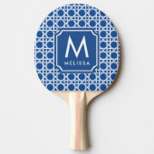 Raquette De Ping Pong Canne bleue et blanche | Rattan | Monogramme (Devant)