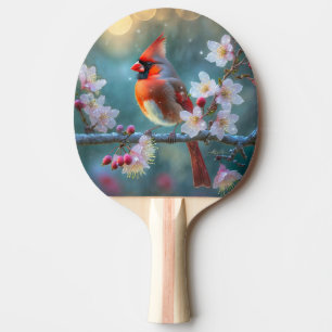 Raquette De Ping Pong Cardinal mâle au clair de lune Cerisiers en fleurs