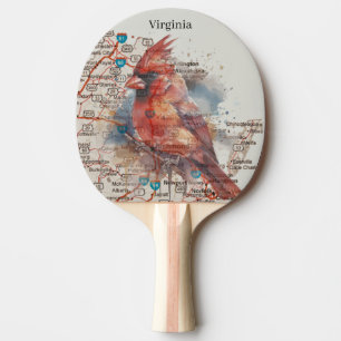 Raquette De Ping Pong Cardinal sur carte routière de Virginie - Art aqua