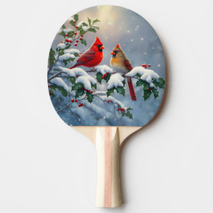 Raquette De Ping Pong Cardinaux rouges et houx dans la neige