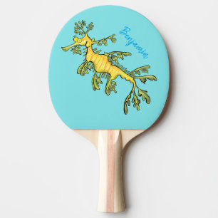 Raquette De Ping Pong Caricature amusante de dragon de mer feuillu