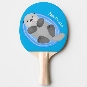 Raquette De Ping Pong Caricature bleu loutre de mer joyeux