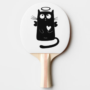 Raquette De Ping Pong Caricature de chat noir angélique