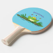 Raquette De Ping Pong Caricature de grenouille vert mignon (Devant Angle)