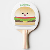 Raquette De Ping Pong Caricature de hamburger kawaii joyeux (Dos)
