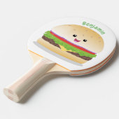 Raquette De Ping Pong Caricature de hamburger kawaii joyeux (Devant Angle)