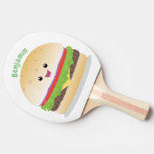 Raquette De Ping Pong Caricature de hamburger kawaii joyeux (Côté)