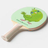 Raquette De Ping Pong Caricature de perruche verte curieuse (Devant Angle)