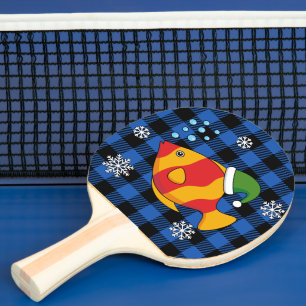 Raquette De Ping Pong Caricature de poisson tropical de Noël sur le Moti