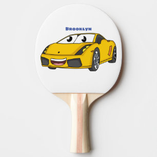 Raquette De Ping Pong Caricature de voiture sport jaune joyeux