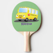 Raquette De Ping Pong Caricature du bus scolaire jaune joyeux (Dos)