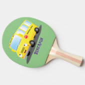 Raquette De Ping Pong Caricature du bus scolaire jaune joyeux (Côté)