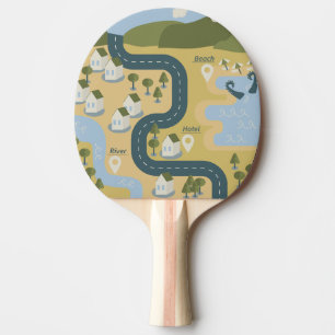 Raquette De Ping Pong Caricature élégante paysage carte de voyage