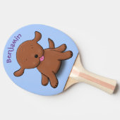 Raquette De Ping Pong Caricature en bleu pour chien de chiot joyeux (Côté)