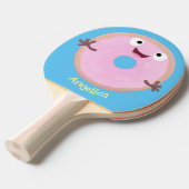 Raquette De Ping Pong Caricature joli beignet rose vitré (Devant Angle)